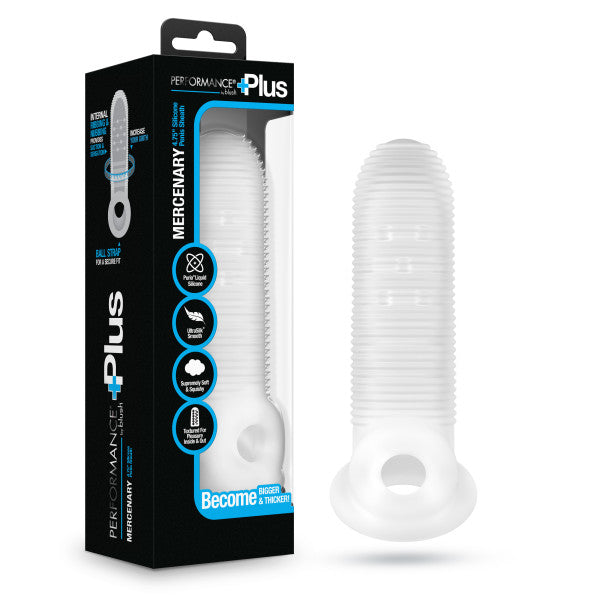 Mercenary Clear Textured Silicone Small Penis Sleeve with Ball Strap