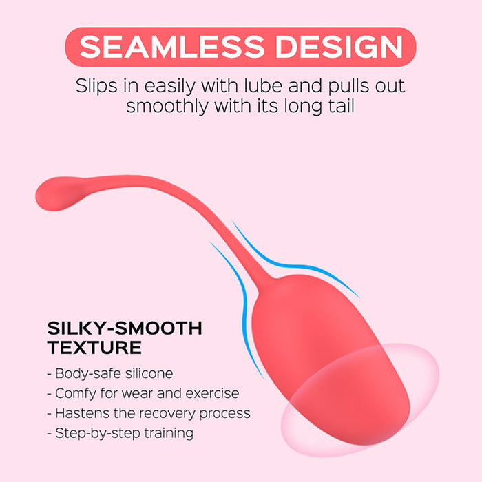 The Mango 6-Piece Weighted Kegel Ball Set for Pelvic Floor Exercises is shown in pink, featuring seamless silicone, a long tail, and a silky-smooth texture. It's comfortable, safe, easy to use—perfect for step-by-step pelvic muscle training.