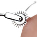 Close-up of a spiked metal wheel, known as the Master Series Silver Sensation Wartenberg Wheel by XR Brands, lightly pressing against a person's skin. The device is crafted from nickel-free metal with a handle, designed for sensual stimulation. A smaller inset image shows the entire tool.