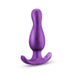 Introducing the Matrix First Time Flexible Silicone Butt Plug in Galactic Purple by Blush: a body-safe silicone anal plug featuring a smooth, tapered tip and a flared base for safety and easy removal. The ergonomic design includes a curved base to fit comfortably and securely, ensuring P spot stimulation.