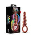 Packaging and product photo of the "Blush Matrix First Time Soft Silicone Spiral Anal Beads with Finger Loop." The packaging is black with colorful text and graphics, showcasing the silicone anal beads which are pink and metallic in color, featuring a loop for easy handling—perfect for orgasmic anal play!