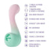 The Melody Double Ended Licking Tongue & G-Spot Vibrator in pastel pink and mint green features body-safe silicone, multiple modes, waterproof design, USB charging, a flexible shape, and a compact size ideal for travel.
