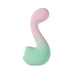 The Melody Double Ended Licking Tongue & G-Spot Vibrator is a pastel pink and green, body-safe silicone vibrator with a curvy design and small base protrusion, shown on a white background.