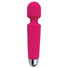 The Mini Halo Extra Powerful Wand Vibrator by Thank Me Now is a pink handheld massager featuring a rounded tip and a metallic base. The handle is designed with a textured grip and three vertical control buttons. Crafted from premium silicone, the wand includes a subtle wave pattern near the buttons.