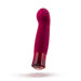 The Oh My Gem Classy Garnet Warming Internal & External Vibrator by Blush, available in a striking red and pink color, features a curved, smooth design with a translucent base. It offers versatile vibrating functions designed to ignite sexual passion and is elegantly displayed against a white background.