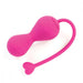 The OhMiBod Krush Smart Kegel Fitness Balls, a pink silicone exerciser with a rounded form and long cord ending in a heart, are designed for optimal pelvic floor training.