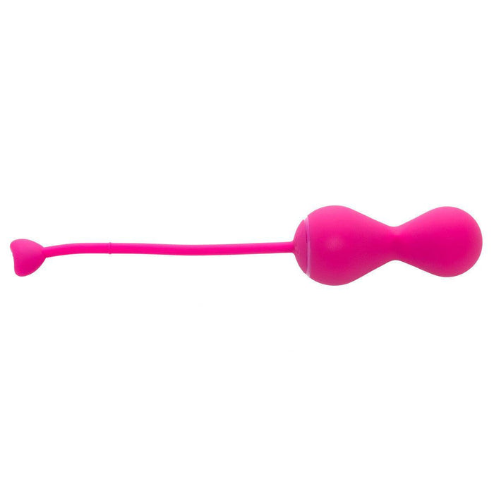 The OhMiBod Krush Smart Kegel Fitness Balls with Sensors is a pink silicone device featuring a rounded bulb and a slender, flexible tail ending in a heart shape. It's designed for pelvic floor training, incorporating advanced sensor technology to enhance your workouts.