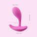 The Oly 2 Pressure Sensing App-Enabled Wearable Vibrator, in pink silicone with a slim neck and ergonomic curve, is shown on a light pink background. It measures 4.40 in (112 mm) tall, 3.18 in (81 mm) wide, and 1.61 in (41 mm) at its widest point.