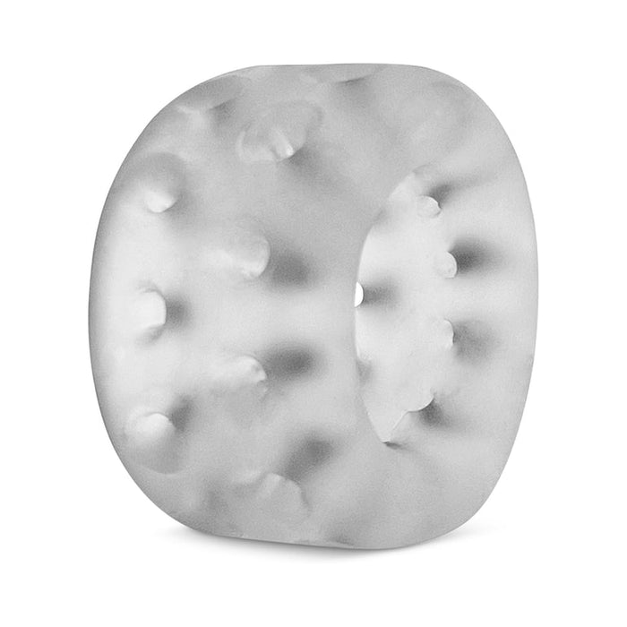 The Oxballs Ball Stretcher or Penetration Bumper is a translucent, frosted plus+SILICONE ring with a textured, nubbed surface, shown upright against a white background.