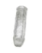 A transparent, cylindrical silicone sleeve with a slightly tapered end resembling the shape of a finger. The Oxballs Dicker 7.5 Inch Cock Sheath - Clear Ice sheath boasts a textured surface with subtle ridges along its length for added sensation. The background is plain white.