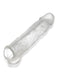 The Oxballs Dicker 7.5 Inch Cock Sheath - Clear Ice by Oxballs is a transparent, cylindrical, textured silicone sleeve with an open end and a closed, rounded tip. The Oxballs Dicker 7.5 Inch Cock Sheath - Clear Ice boasts a realistic pattern and is designed to be worn over another object. Its material appears smooth and flexible.