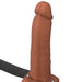 The Fantasy X-Tensions Elite Vibrating Hollow 8 Inch Silicone Dildo & Strap-On Harness in Chocolate features a secure, comfortable strap for easy wear.