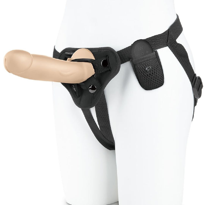 Pegasus 8" Realistic Vibrating Strap-on Dildo and Harness Set - Vanilla Tone on a mannequin