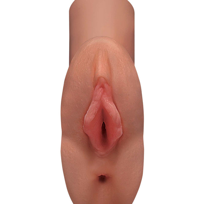 PDX Plus Perfect Pussy Double Stroker - Caramel front view on a white background