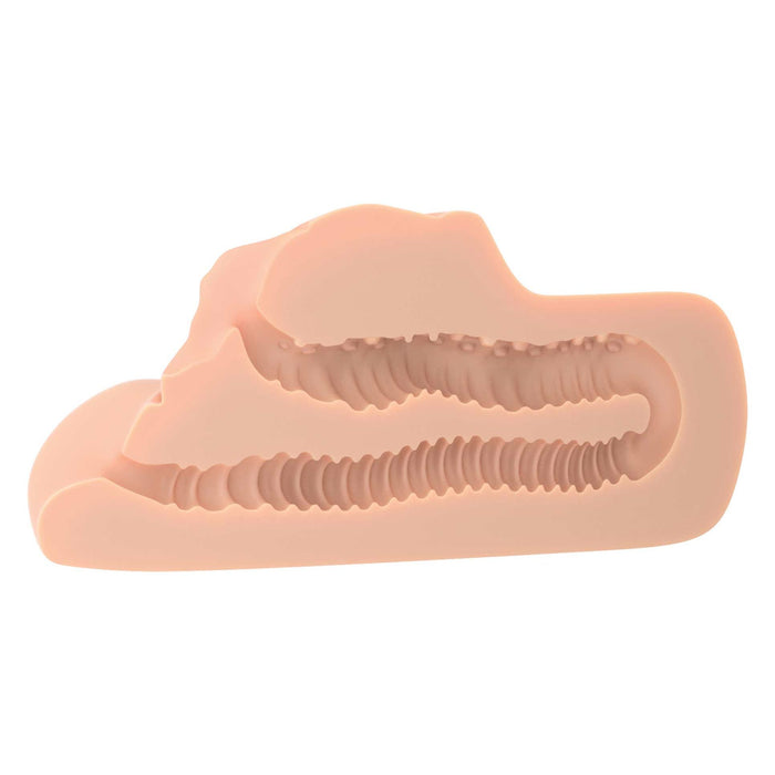 PDX Plus Perfect Pussy Double Stroker - Vanilla cross section side view of the two channels