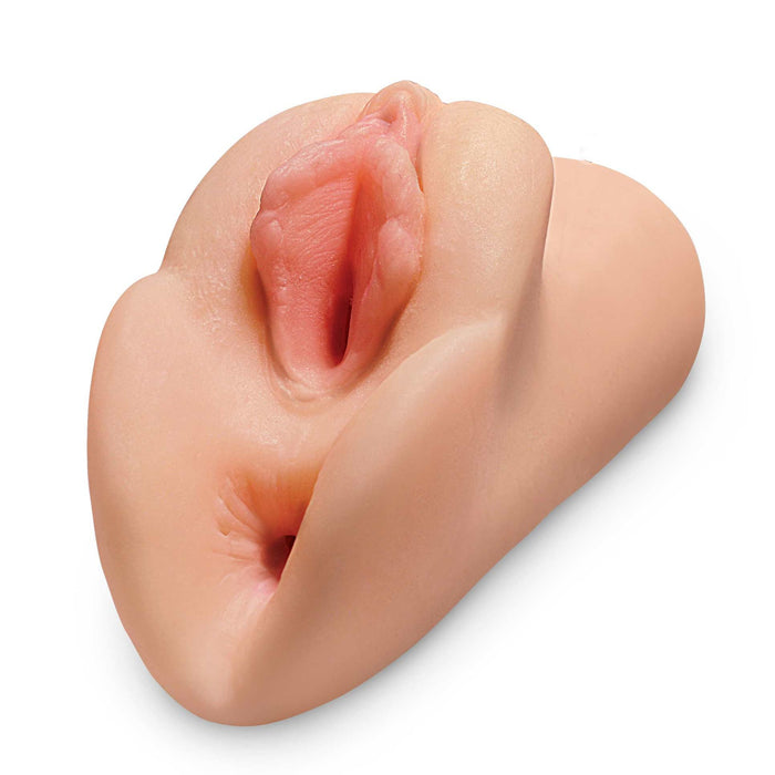 PDX Plus Perfect Pussy Double Stroker - Vanilla side view of both holes