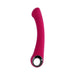 The Pleasure Curve G-Spot Vibrator with Finger Loop is a red, curved personal massager featuring a round, metallic base. Its sleek and modern design offers smooth contours for ergonomic use and powerful waterproof vibrations for an enhanced experience.