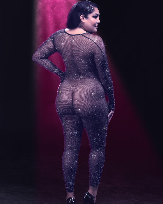 Radiance™ Plus Size Crotchless Full Body Cat Suit with Gem Accents