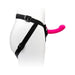 A mannequin displays the Pop Strap on Dildo & Harness Set in Pink Silicone – 5 inches, featuring adjustable black straps and a bright pink silicone dildo, against a plain white background.
