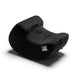 The Liberator Pulse – Ergonomic Straddling Toy Mount is a black, curved pillow with a small side zipper and a white embroidered logo patch on the front, inspired by Liberator furniture and displayed on a white background.