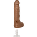 The Realistic Cock Squirting 9.5 Inch Suction Cup Dildo in Caramel, made from Ultraskyn, features a hollow cavity and detachable white suction cup base, shown against a plain white background.