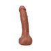 The Realistic Cock Squirting 9.5 Inch Suction Cup Dildo in Caramel, made from Ultraskyn material, is displayed on a white background.