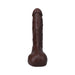 The Realistic Cock Squirting 9.5 Inch Suction Cup Dildo in Chocolate, made from Ultraskyn material, is shown against a white background.