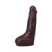 The Realistic Cock Squirting 9.5 Inch Suction Cup Dildo in Chocolate, made from Ultraskyn and featuring a Vac U Lock suction cup, is shown against a white background.
