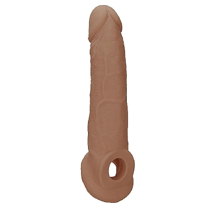 Realrock 9 Inch Penis Extender Sleeve with Ball Strap - Caramel