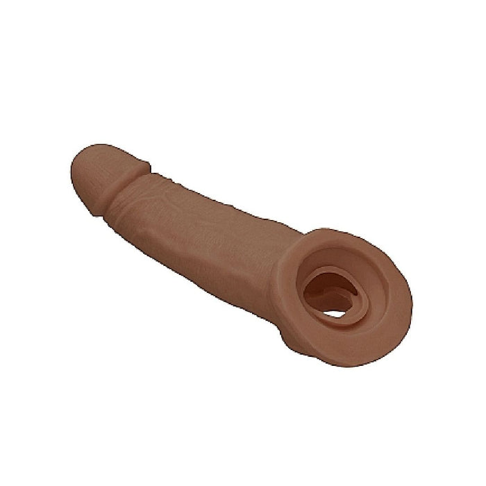 Realrock 9 Inch Penis Extender Sleeve with Ball Strap - Caramel