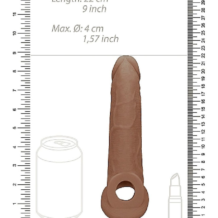 Realrock 9 Inch Penis Extender Sleeve with Ball Strap - Caramel