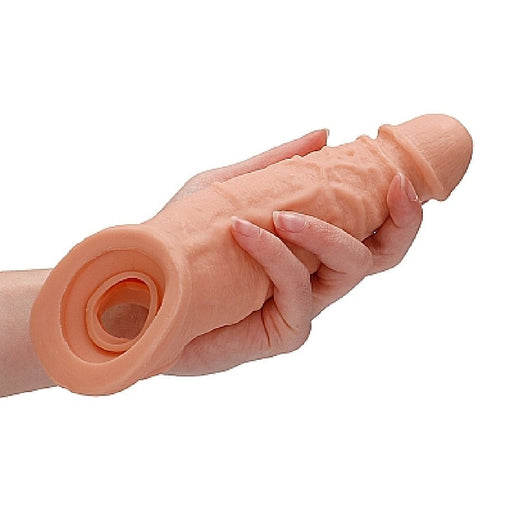Realrock 9 Inch Penis Extender Sleeve with Ball Strap - Vanilla