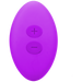 A purple, oval-shaped remote control by Doc Johnson, featuring a plus (+) and minus (-) button on its front surface for adjusting settings, included with the Remote Controlled Panty Vibrator for Beginners in a Bag.