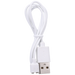 The Remote Controlled Panty Vibrator for Beginners in a Bag by Doc Johnson comes with a white USB cable featuring a standard Type-A connector on one end and a micro-USB connector on the other, neatly coiled to offer an eco-friendly solution for your connectivity needs.