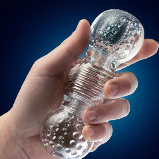 Rize Feelz Clear Textured Stroker held in hand 