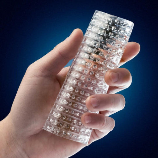 Rize Strokerz Clear Textured Stroker in hand 