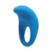 The Romp Juke Silicone Vibrating Couples Cock Ring is a blue silicone ring with a curved, textured top and an open circular base, designed for wearable pleasure.