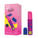 Image of a WOW Romp Lipstick First Time Pleasure Air Clitoris Stimulator Vibrator standing next to its vibrant, zebra-patterned packaging in pink and blue. The box highlights product features, such as Pleasure Air Technology, designed to enhance pleasure and stimulate clitoral orgasms.