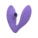 The Romp Reverb Pleasure Air Vibrator for G-Spot & Clitoris is a purple silicone dual-ended device with a suction opening for clitoral stimulation and a curved, smooth insertable arm, shown against a white background.
