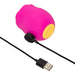 The Romp Rose 2 Pleasure Air Clitoris Stimulator, a pink and yellow rose-shaped silicone device designed for clitoral stimulation, is shown with a USB charging cable on a white background.