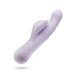 Image of the Rylee Clit Fluttering G-Spot Thrusting Rabbit by Blush, showcasing a light purple silicone vibrator with a curved design for G-spot stimulation and a small, flexible extension for clitoral massaging. The device features ribbed details near the top and a rounded base with two control buttons, set against a plain white background.