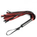 Saffron Flogger by Sportsheets Black and Red flogger laying sideways on white background 