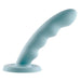 A curved blue Sportsheets Sage 8" Silicone G-Spot & Prostate Dildo with a base, isolated on a white background.