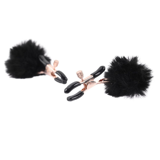 Sex and Mischief Faux Fur Nipple Clamps - Black side view 