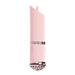 The Luxe Mini Lipstick Vibrator Rechargeable Silicone is a pink, cylindrical vibrator with a metallic vented base, side button, and a curved pointed tip for discreet, modern style—perfect for travel.
