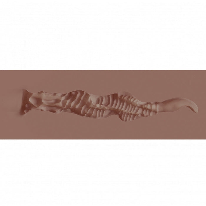 The Lulu Liplust Pinup Fantasy Pocket Pussy features a wavy, elongated textured shape with realistic ridges and folds, set against a solid muted brown background.