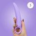 A hand with painted nails holds the Skins Care Curved Vaginal Dilators 3-Piece Set (Medium/Large), made from medical-grade silicone, against a purple background. A white circle with the number 5 is in the top right corner.