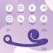 The Snail Vibe Curve Ultra Powerful 2 Motor Dual Stimulating Vibrator - Purple from Snail Vibe boasts two powerful motors, five intensities, five vibration modes, quiet operation, synchronized stimulation, waterproof design, and soft body-safe silicone. It features Slide 'n Roll Technology for enhanced G-spot stimulation and wireless charging. Parts include the clitoral and G-spot stimulators.