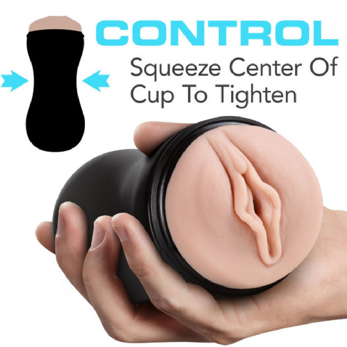 Soft and Wet Pussy with Pleasure Orbs - Self Lubricating Stroker - Vanilla held in a hand