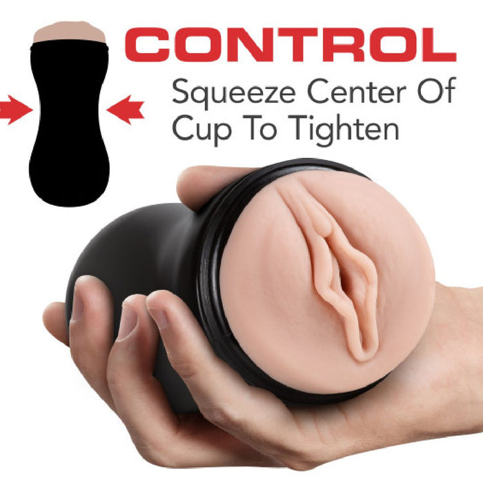 Soft and Wet Pussy with Ridges and Orbs - Self Lubricating Stroker - Vanilla held in a hand